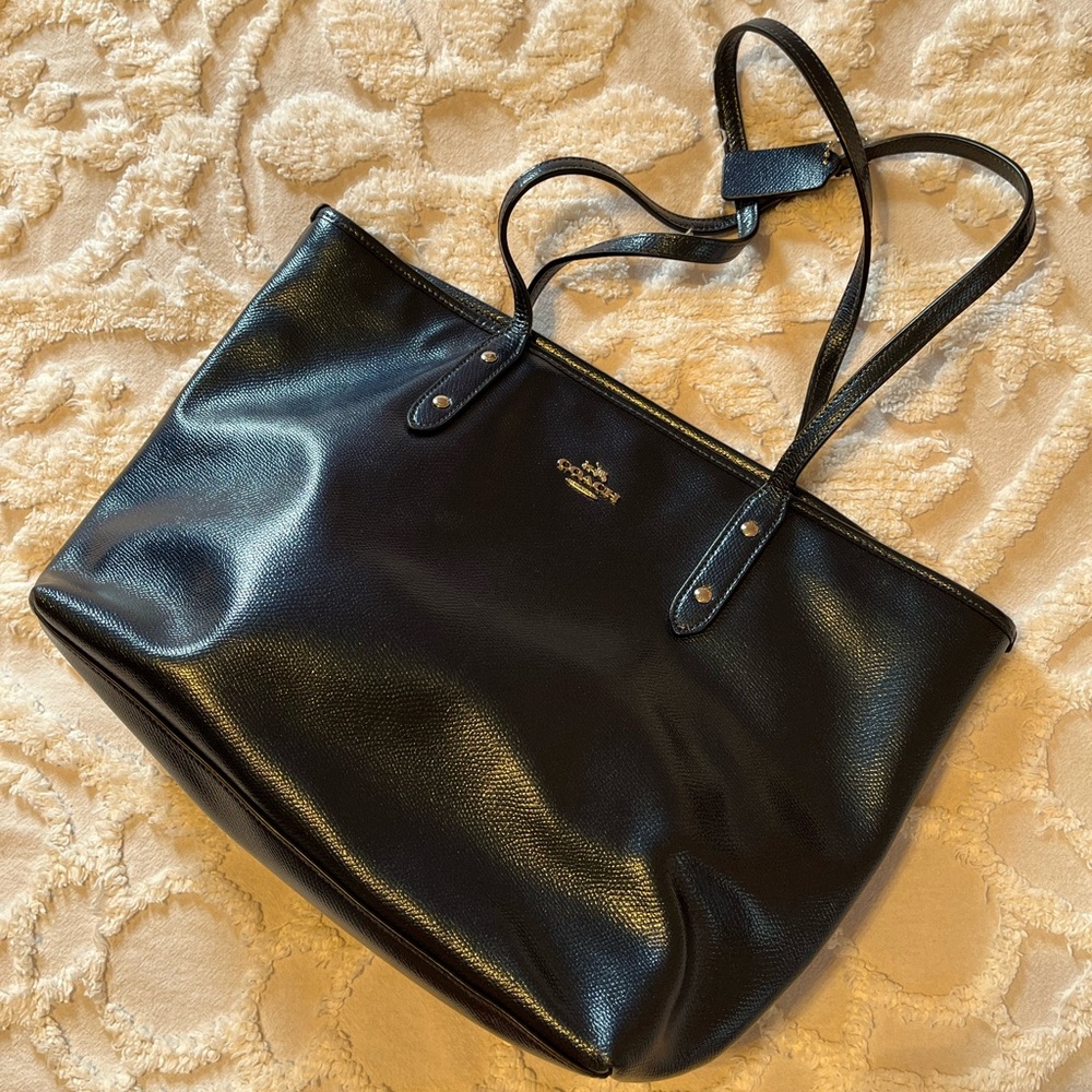 Coach Black Leather Tote Bag